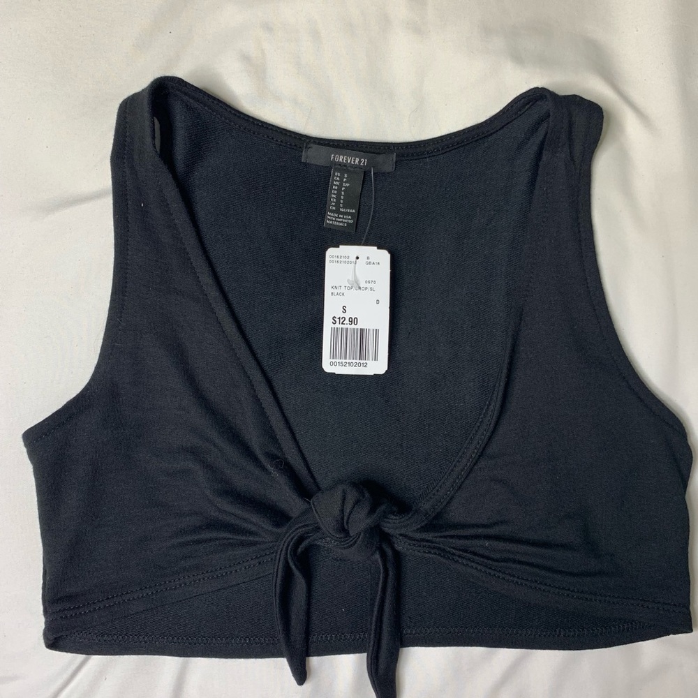 Black self-tie crop top